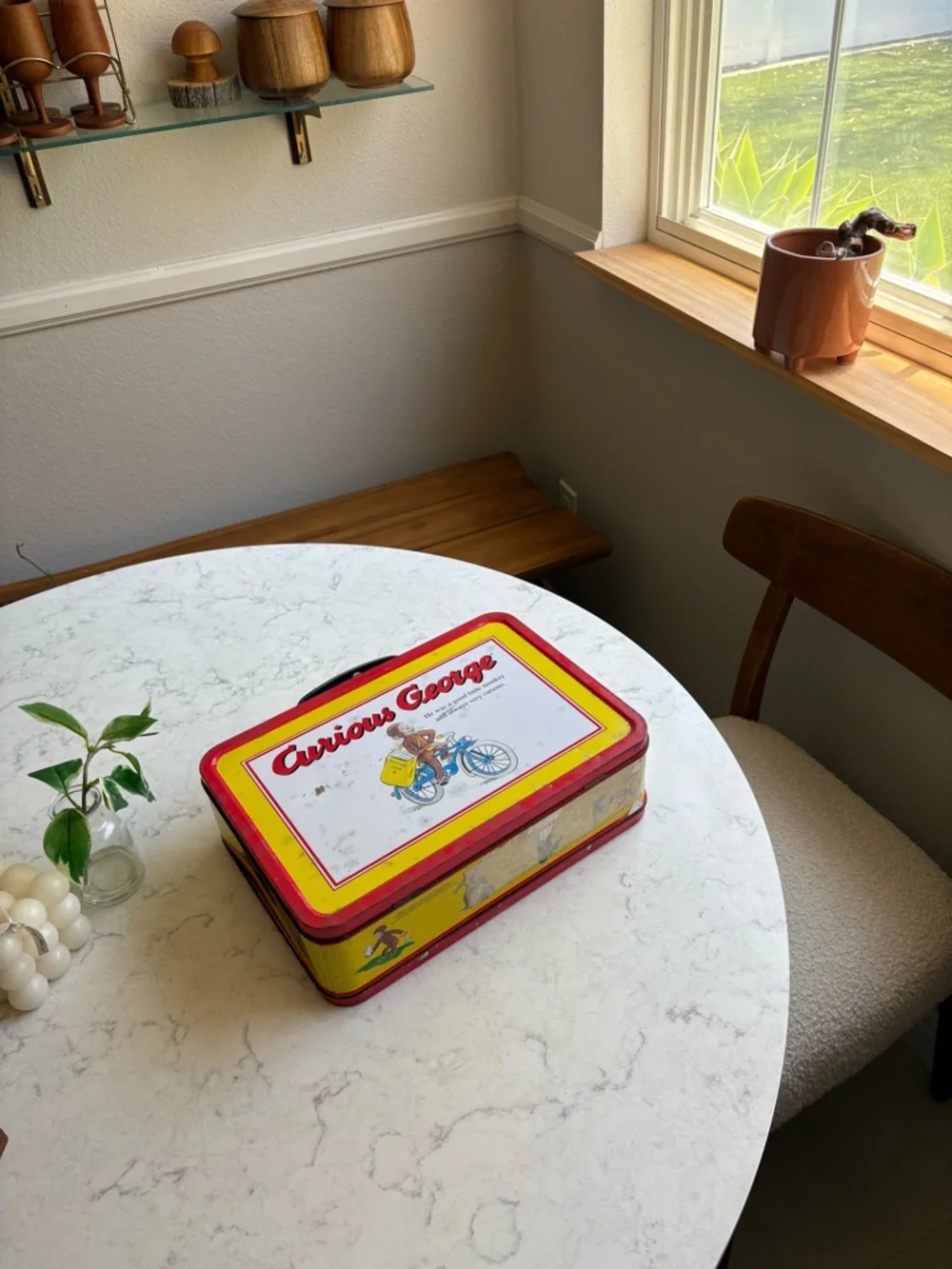 Vintage Curious George Yellow & Red Tin Lunchbox Large